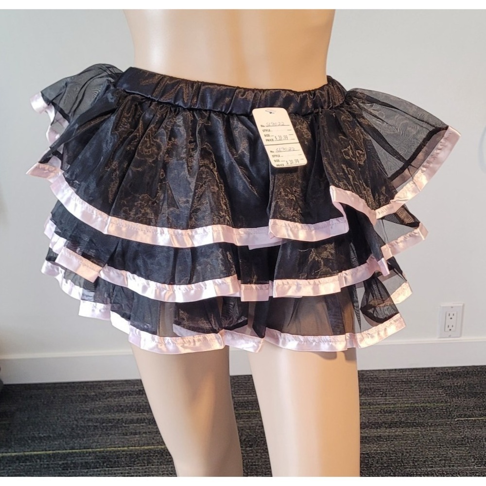 Ladies Sexy Black & Pnk Trim Short Tulle Skirt Costume S/M‎ SL9022
